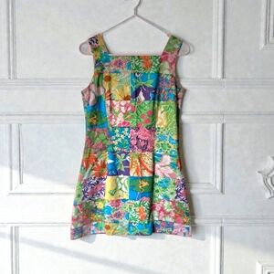 Lilly Pulitzer Vibrant Floral Patchwork Dress White Label 100% Cotton